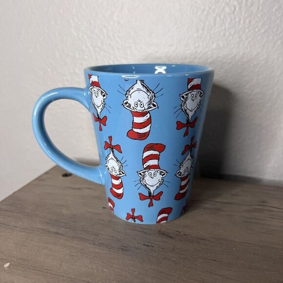 Dr. Seuss Cat In The Hat Coffee Mug 2021 Light‎ Blue Fun Cup Whimsical Cartoons - Picture 1 of 4